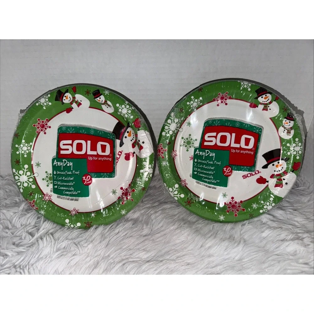Solo Christmas Paper Plates Snowman New In Package Lot of 2 RARE HTF